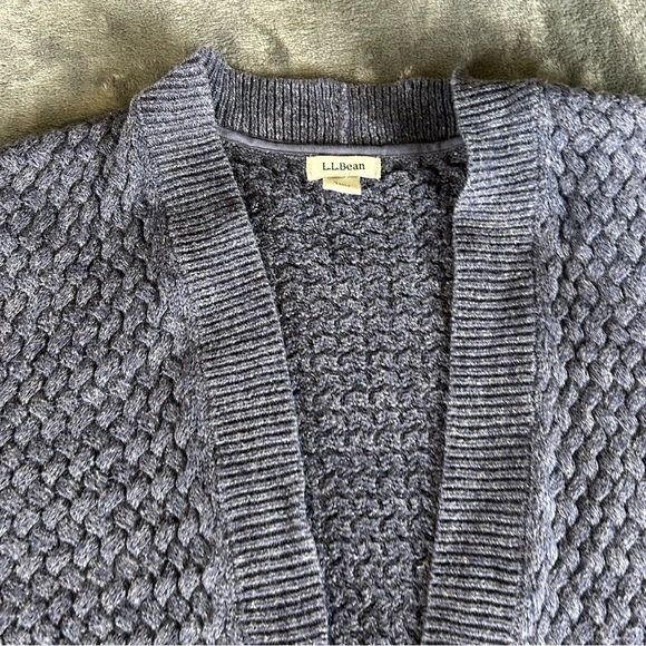 LL Bean Cable Knit Cotton Fisherman Cardigan Dark Gray Button Front Sweater L - Picture 5 of 9